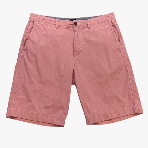 J Crew Shorts Men 33 Red White Houndstooth Club Flat Front 11" Inseam Chino Golf - Picture 1 of 11